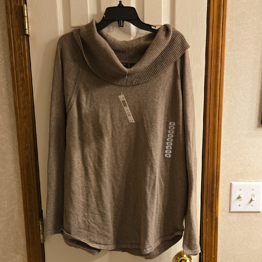 JEANNE PIERRE Taupe Cowl Neck Sweater